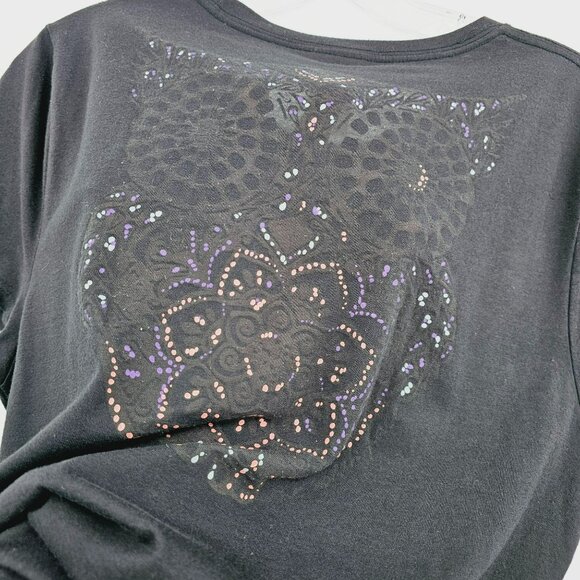 The North Face Tee L Black Short Sleeve Burnout Owl Mandala Graphic Lightweight - Picture 9 of 11
